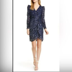 Kate Spade Navy metallic and velvet scatter dots Long Sleeve Dress size 0